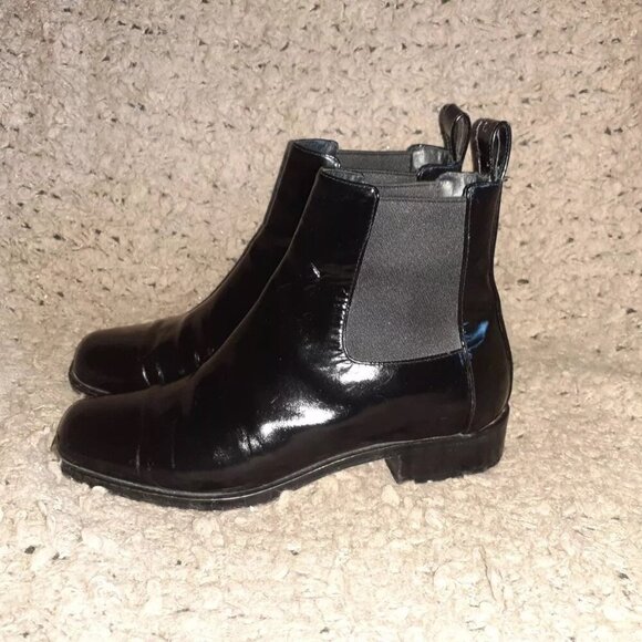 MAXMARA-Black Patent Leather Ankle Boots-Pull-On-Sz 36/6-Excellent - Picture 2 of 7